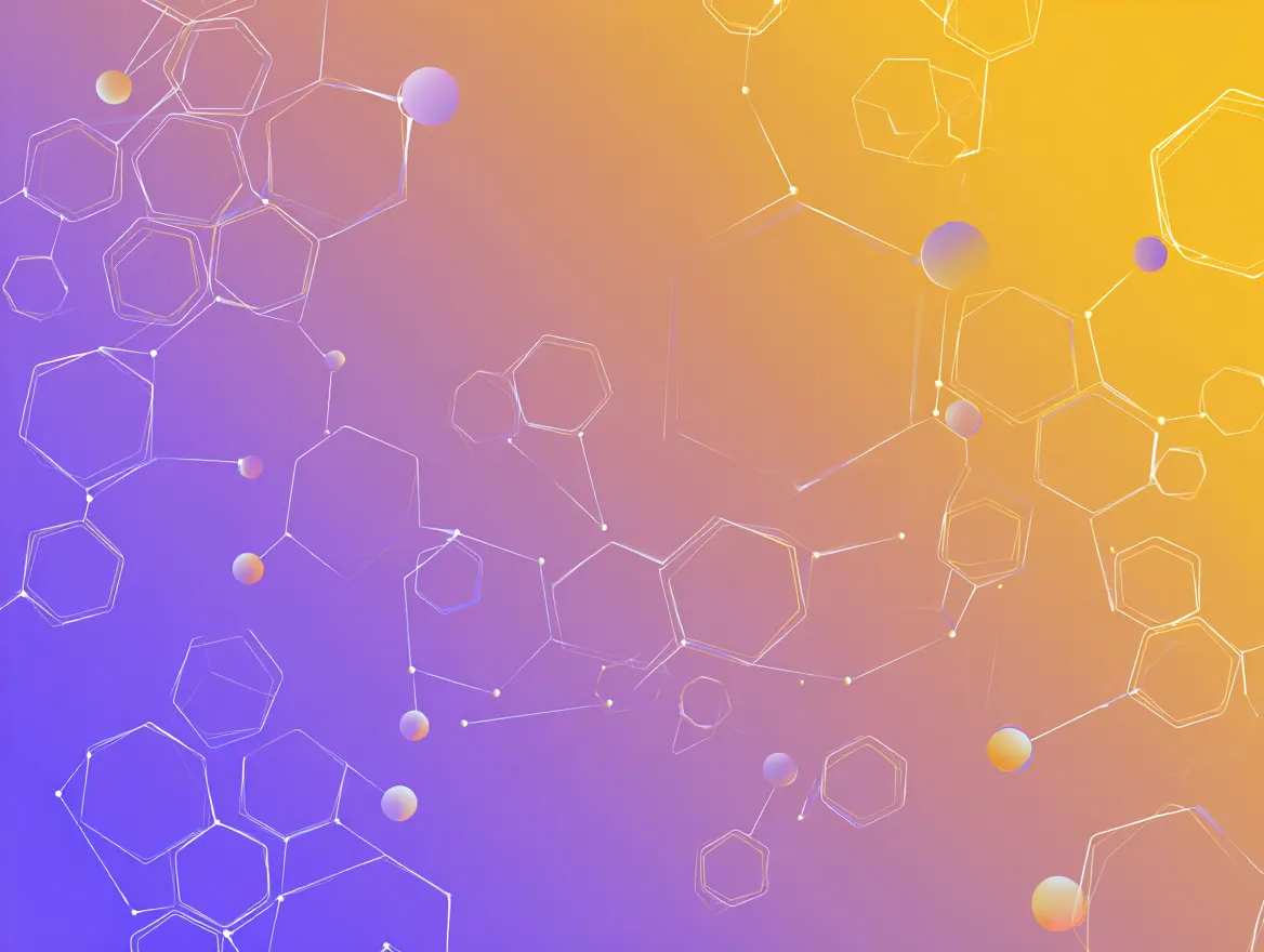 Abstract illustration showing interconnected microelement molecules in a calming gradient pattern representing recovery and balance